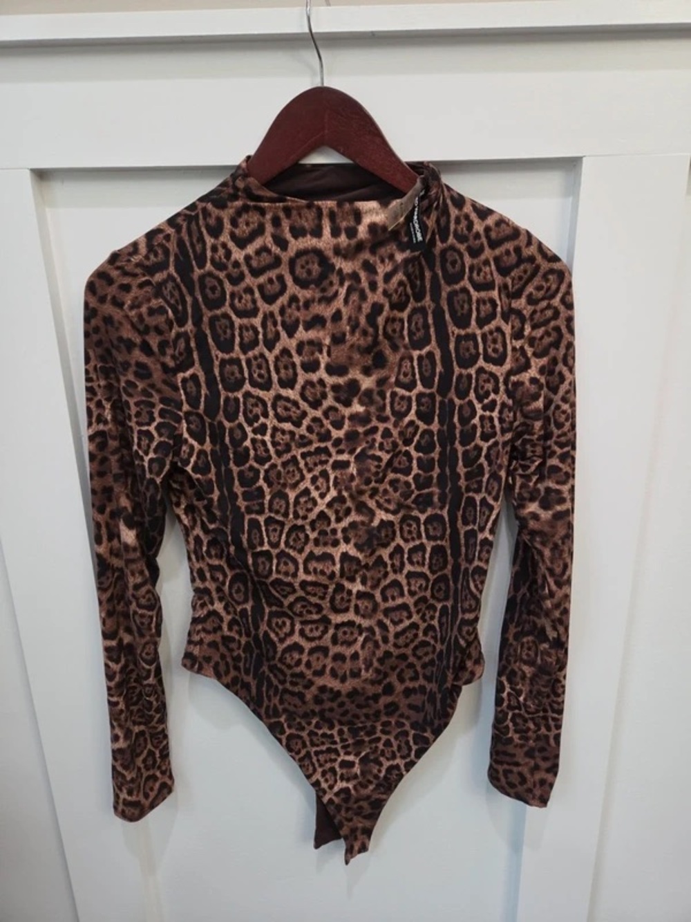 Naked Wardrobe Leopard Print Long-Sleeve One-Piece Bodysuit - Brown